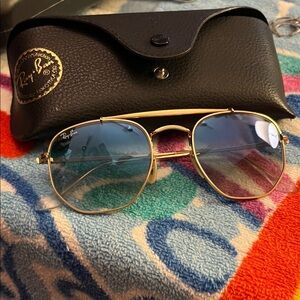 Ray-Ban Gold Frame Sunglasses with Blue Lenses